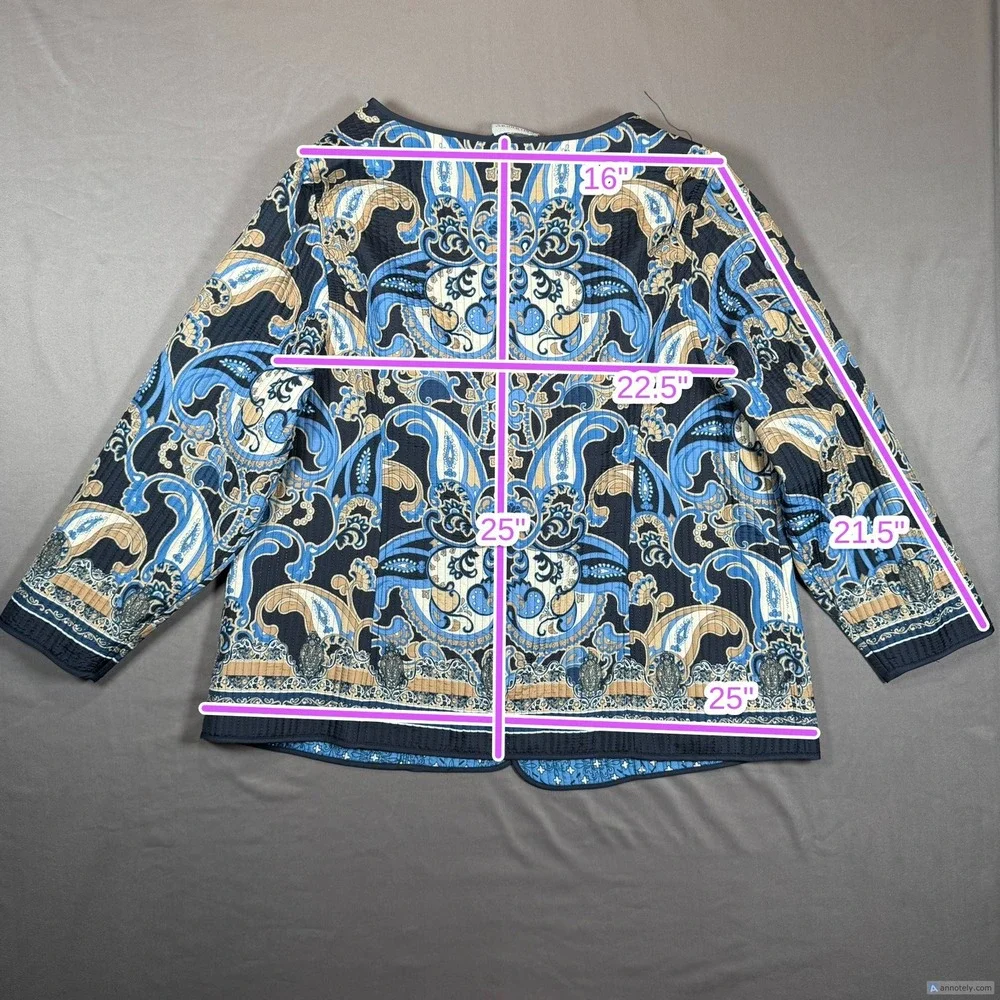 Catherines Petite Paisley Quilted Open Front Jacket Blue Tan 0XWP‎ 14/16WP